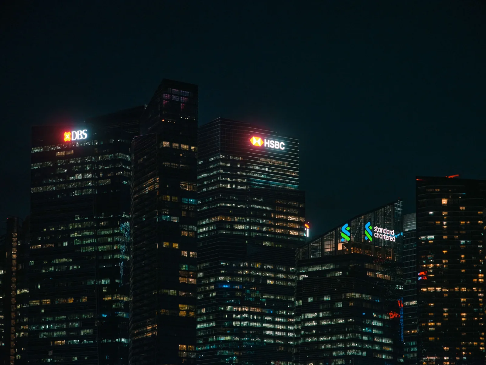 Singapore financial district at night